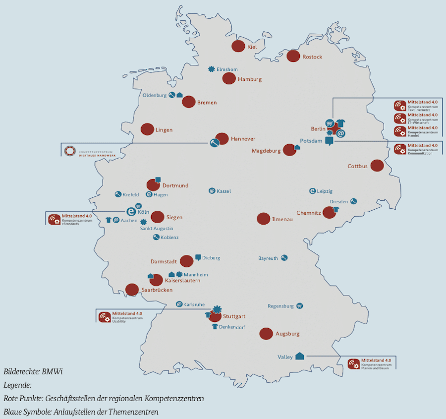 Deutschlandkarte mit KomZet Standorten