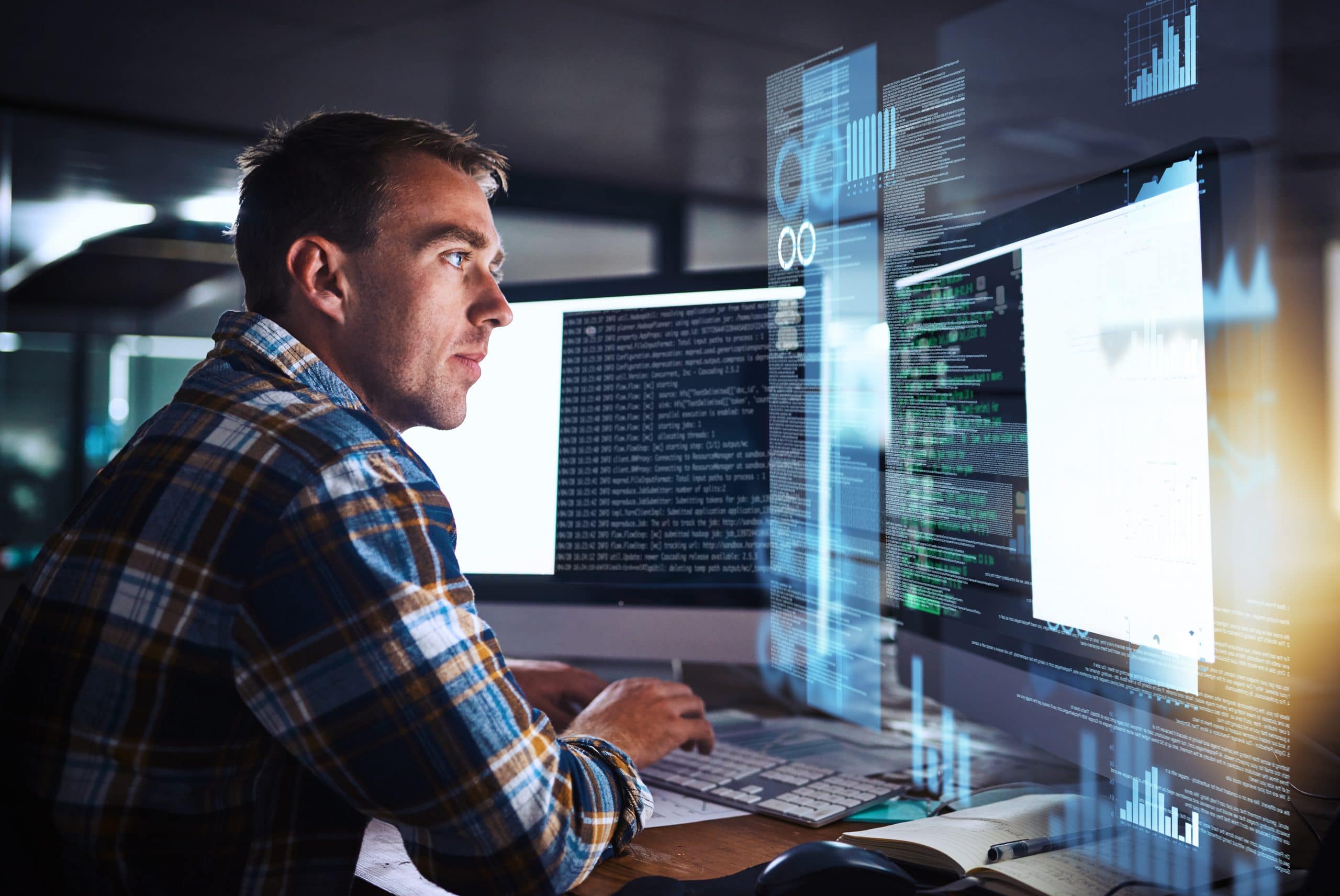 Mitarbeiter entwickelt Software, computer grafics