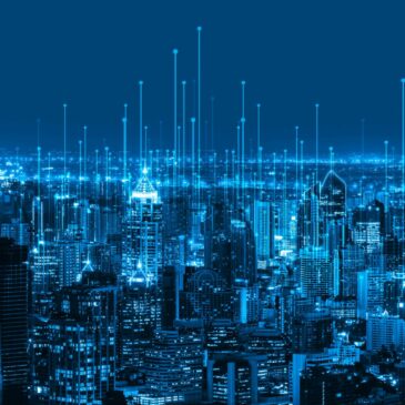 The modern creative communication and internet network connect in smart city. Concept of 5G wireless digital connection and internet of things future.